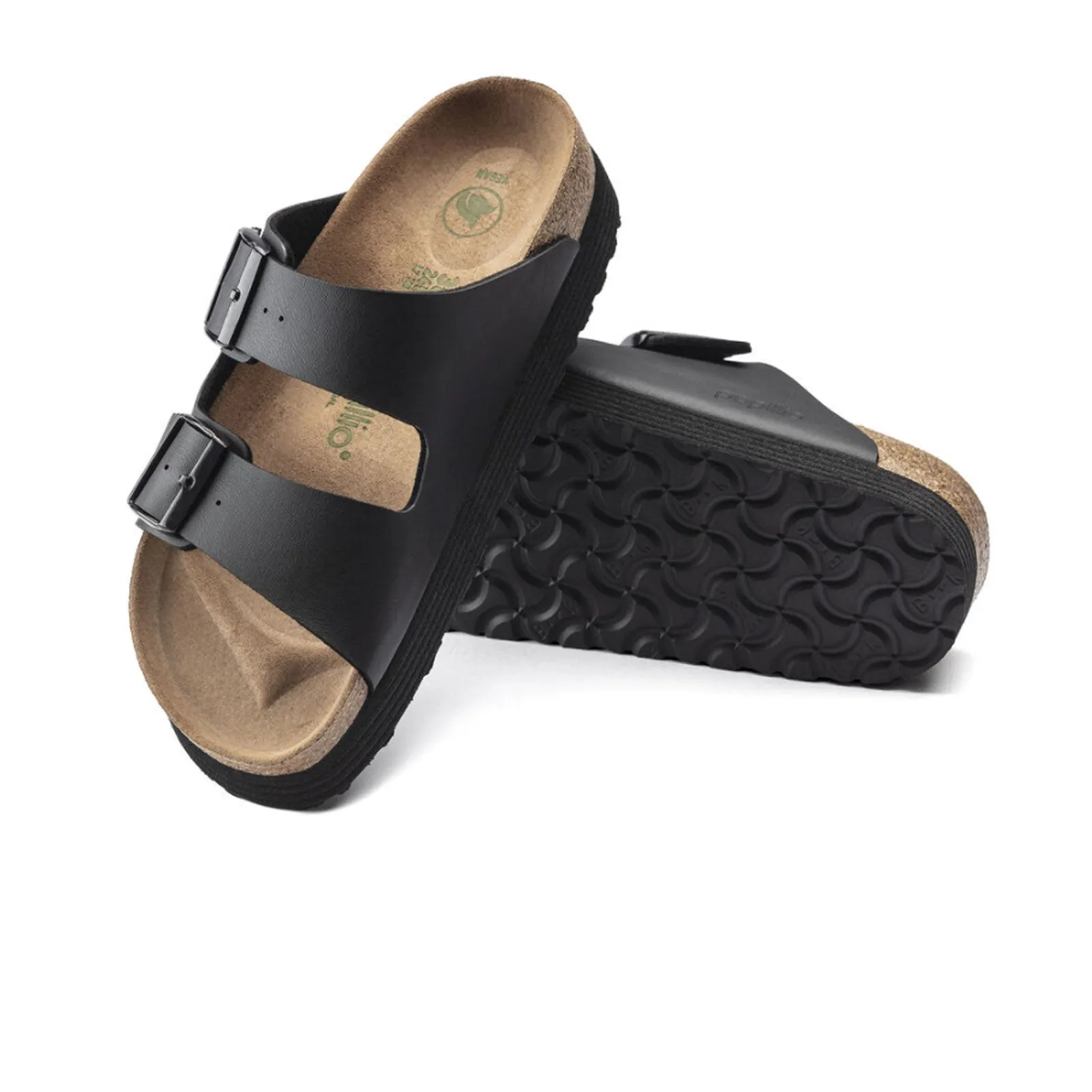 Birkenstock Arizona Grooved Vegan Platform Slide Sandal (Women) - Black Birko-Flor