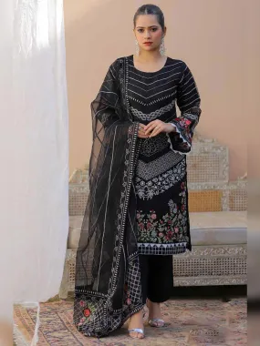 Black Embroidered Organza 3-Piece Suit