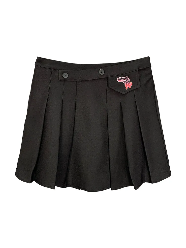 Black Embroidered Pleated Skirt  PL52273