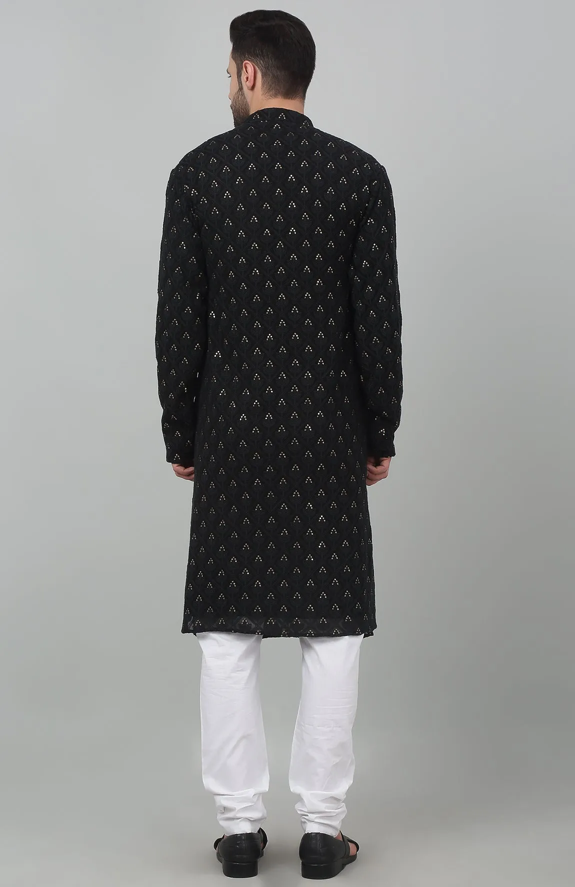 Black Jahaan Embroidered Kurta Set - Rent