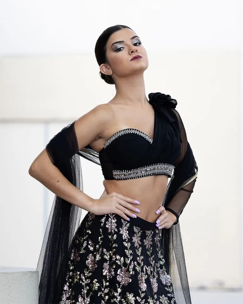 Black Sequin Partywear Lehenga - Rent