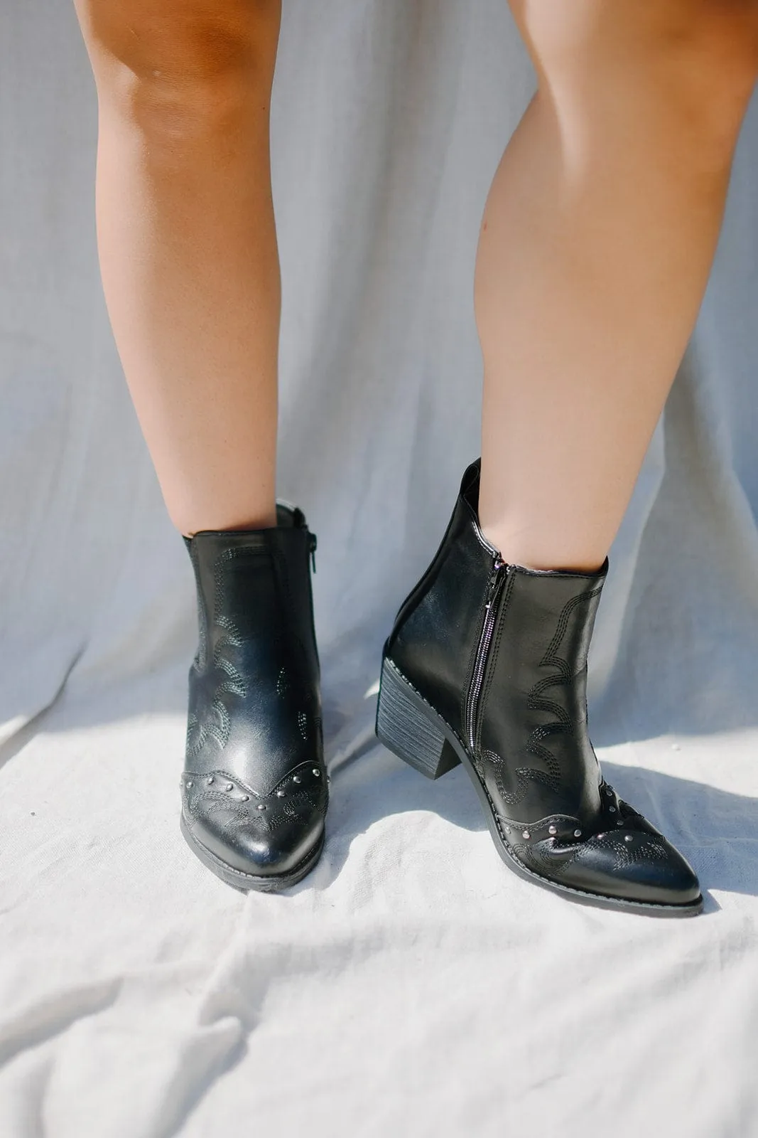 Black Western Detailed Bootie