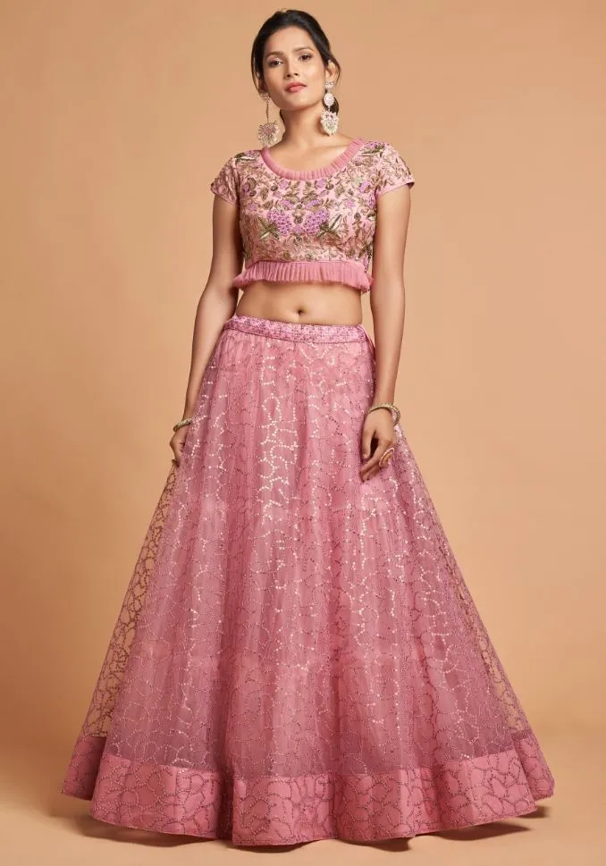 Blush Pink Abstract Designer Lehenga Choli - Rent