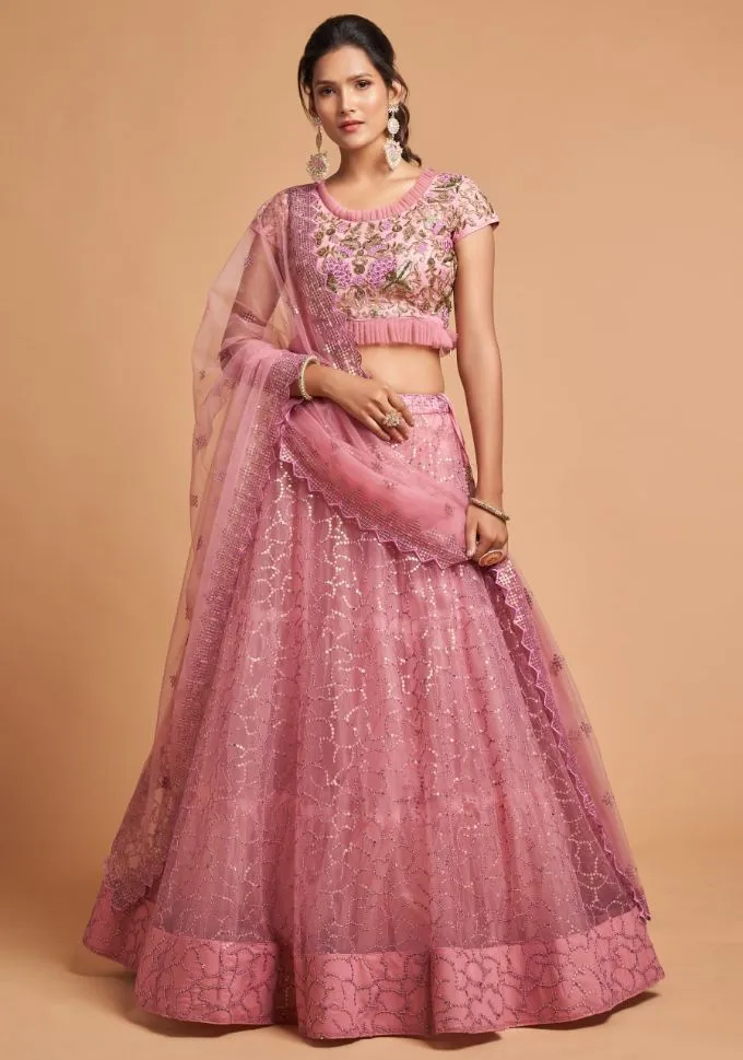 Blush Pink Abstract Designer Lehenga Choli - Rent