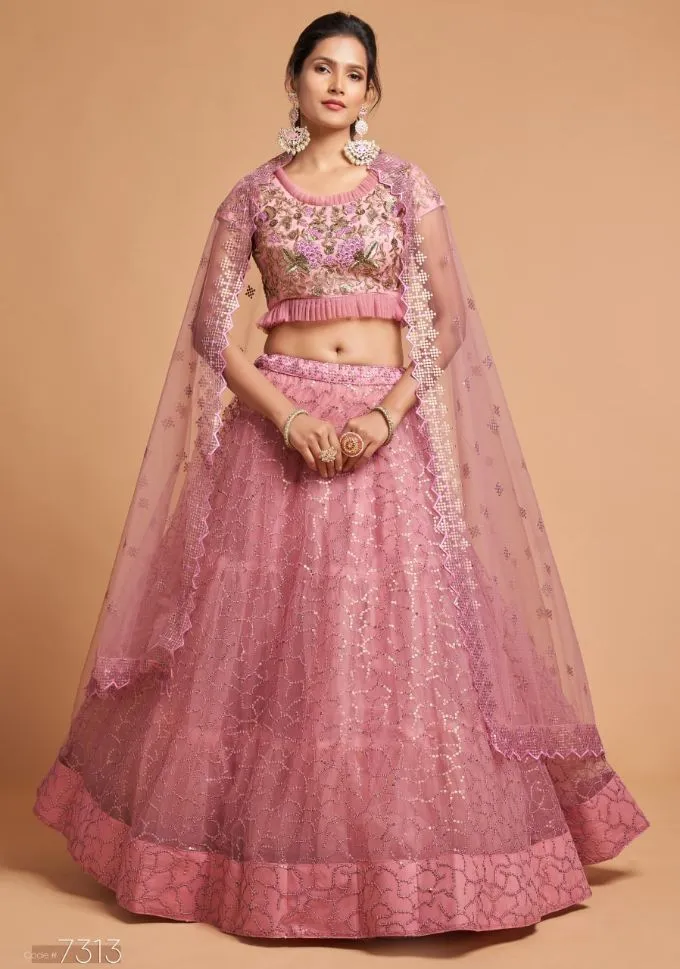 Blush Pink Abstract Designer Lehenga Choli - Rent