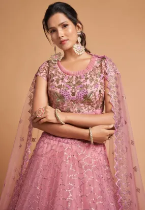 Blush Pink Abstract Designer Lehenga Choli - Rent