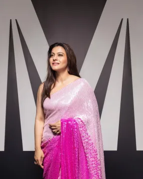 Bollywood Celebrity Kajol Degan Inspired Bollywood Replica Pink Sequins Saree-SSS001KD