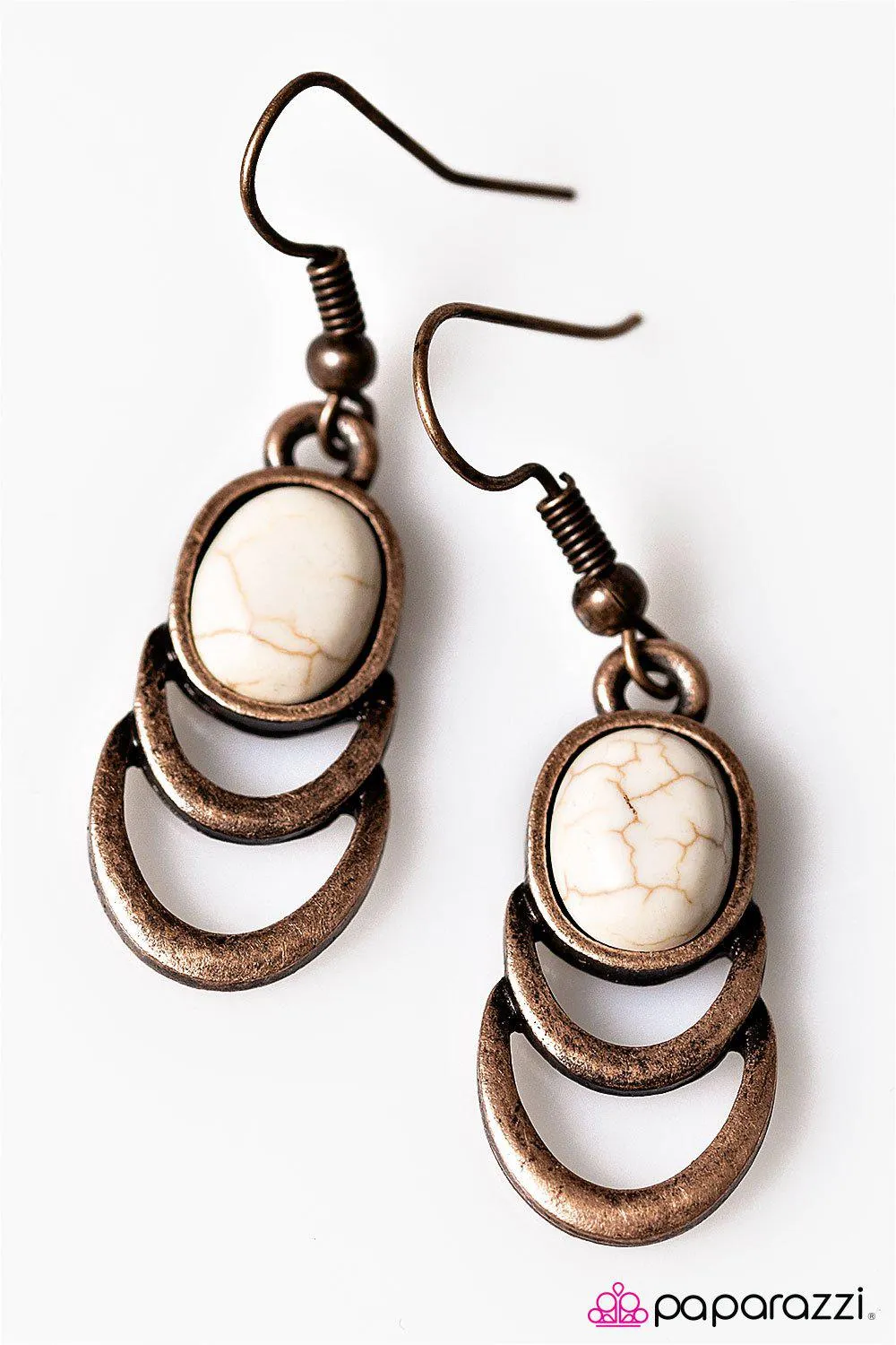 Break New Ground Copper and White Stone Earrings - Paparazzi Accessories