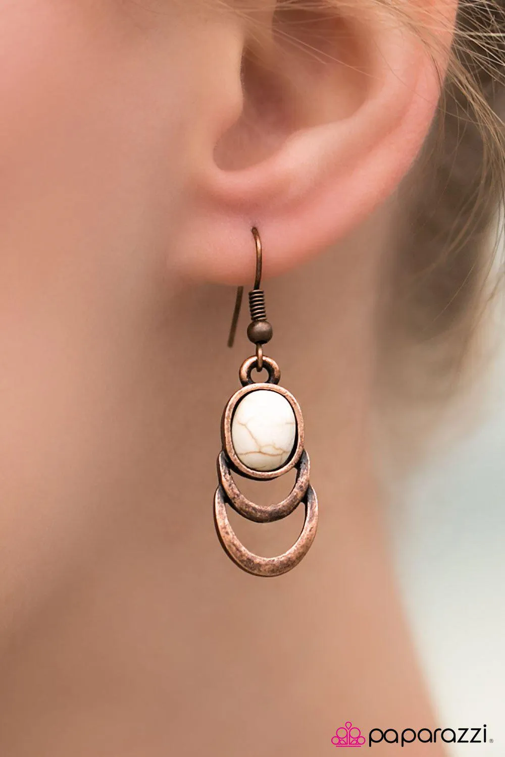 Break New Ground Copper and White Stone Earrings - Paparazzi Accessories