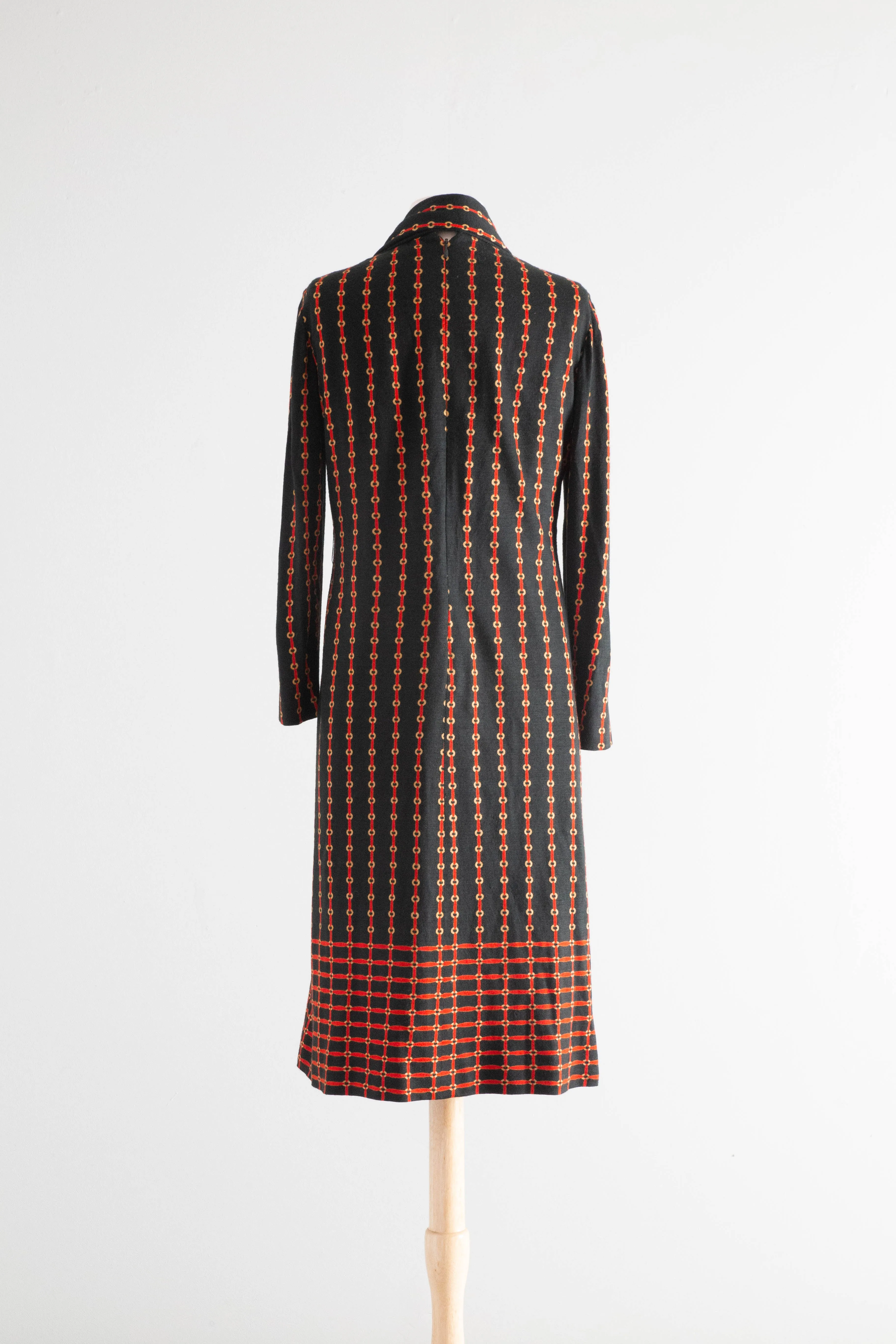 Chic 1970's Adele Simpson Wool Jersey Equestrian Pleated Dress / Medium