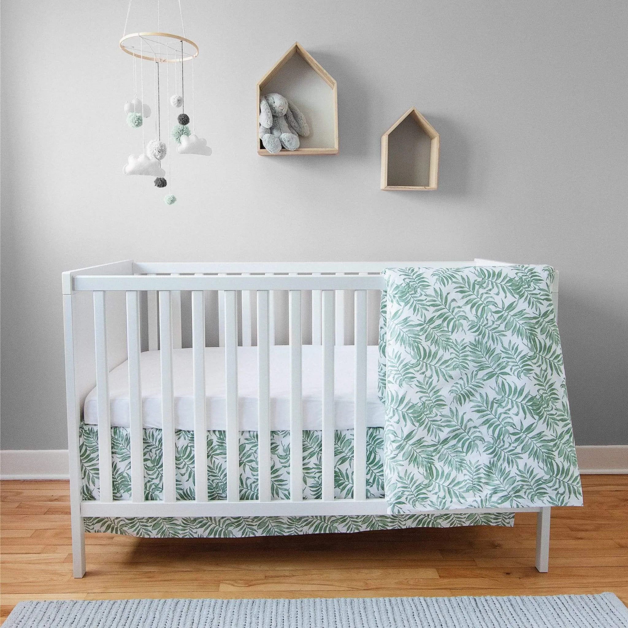 Crib bed skirt - Tropical green