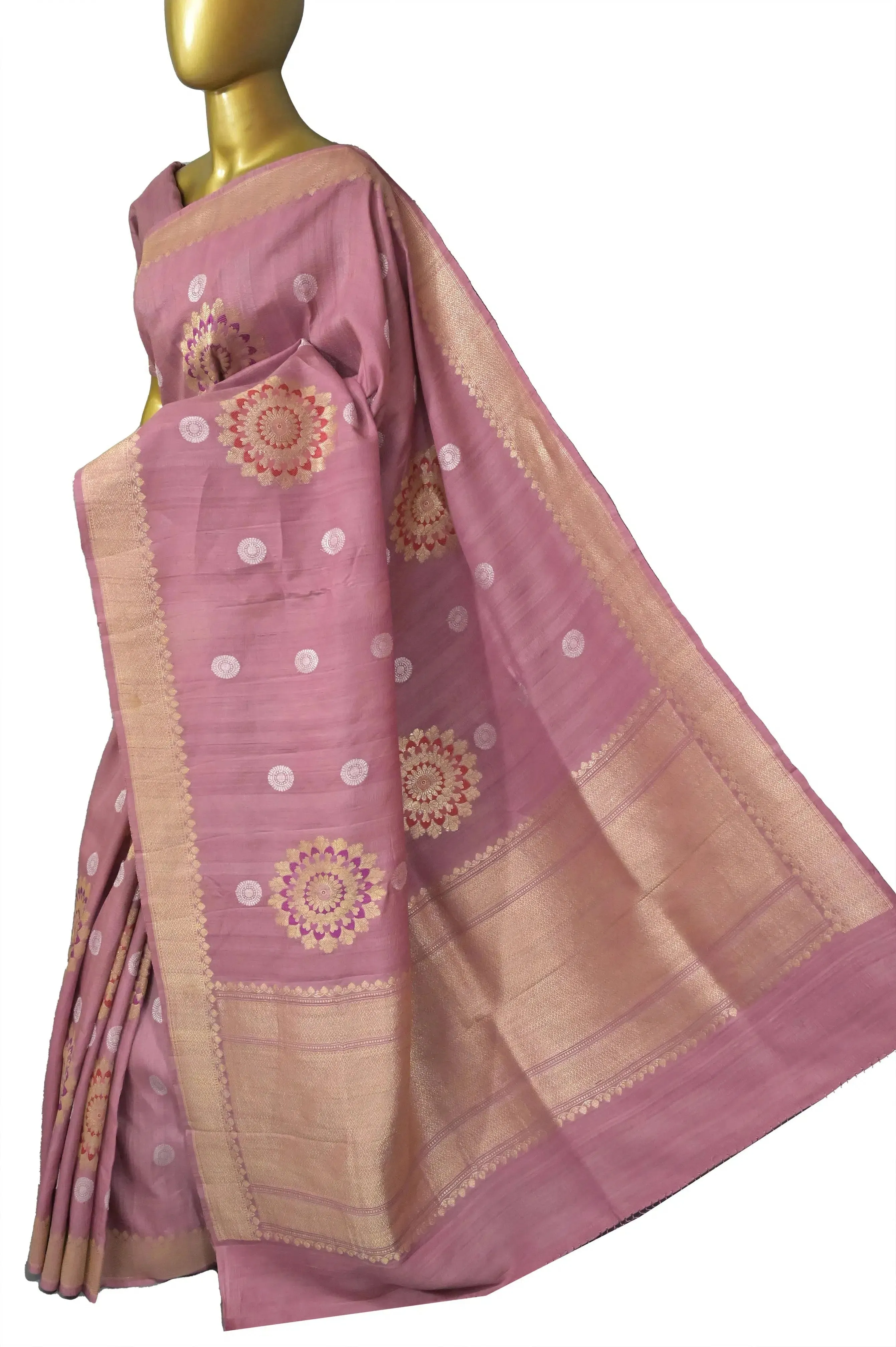 Dark Cameo Pink Color Tussar Georgette Banarasi Saree with Meenakari Work.