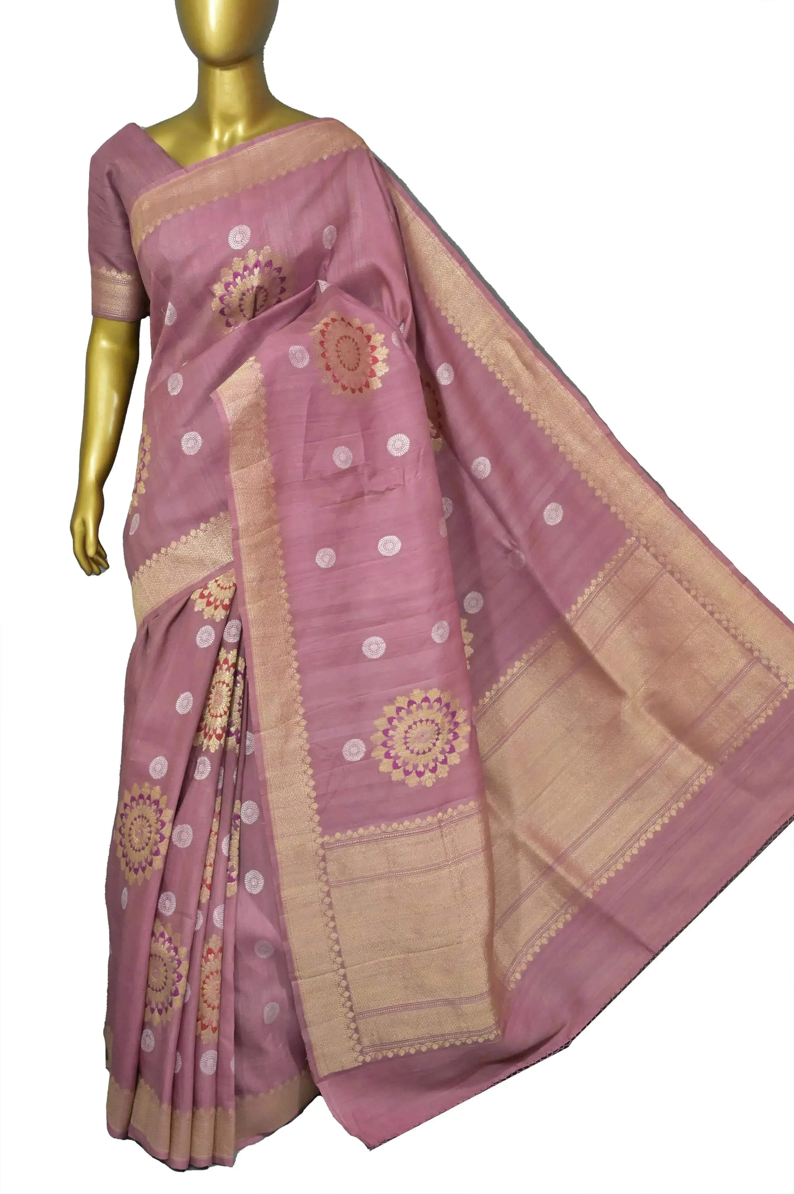 Dark Cameo Pink Color Tussar Georgette Banarasi Saree with Meenakari Work.