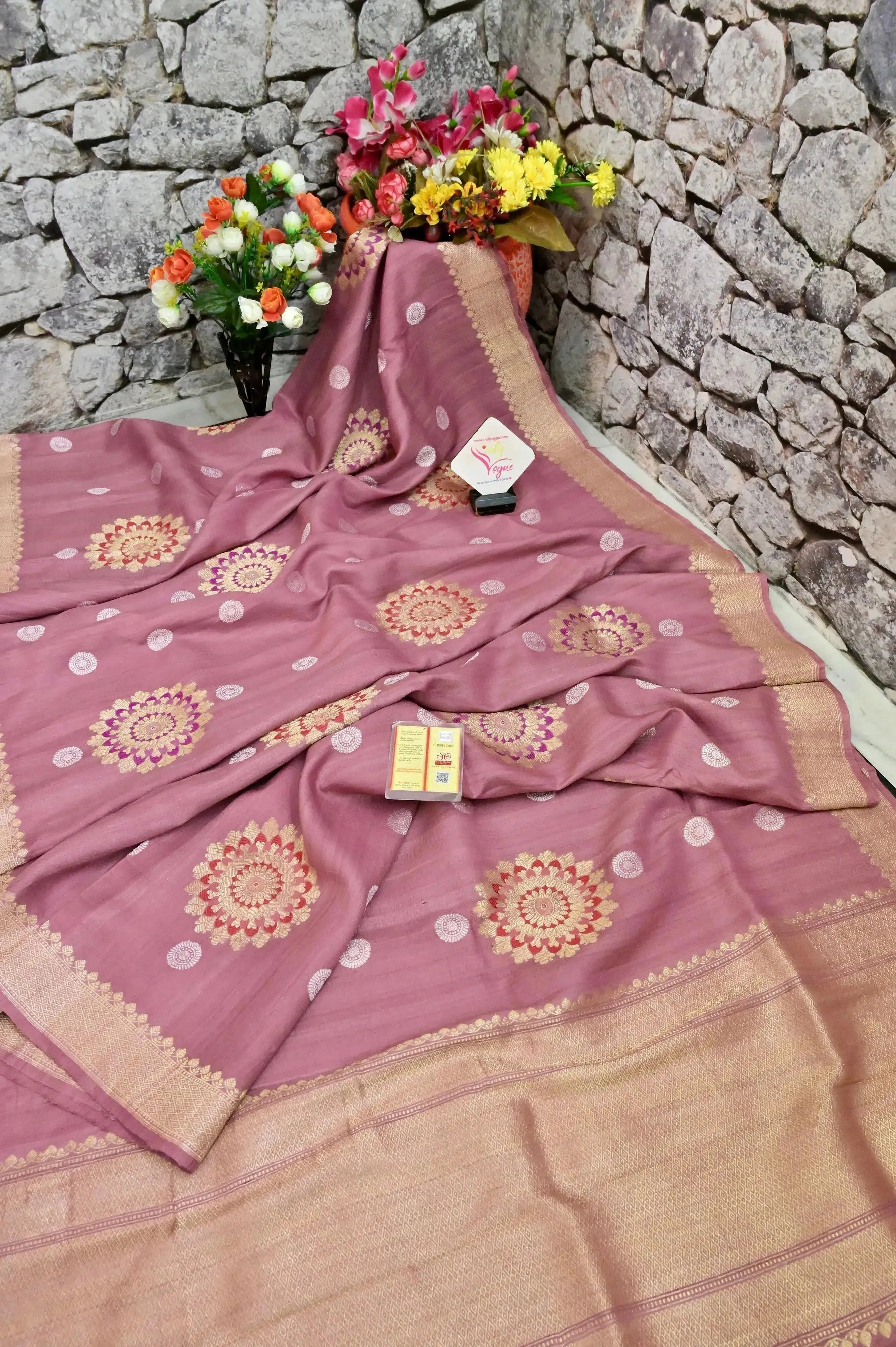 Dark Cameo Pink Color Tussar Georgette Banarasi Saree with Meenakari Work.