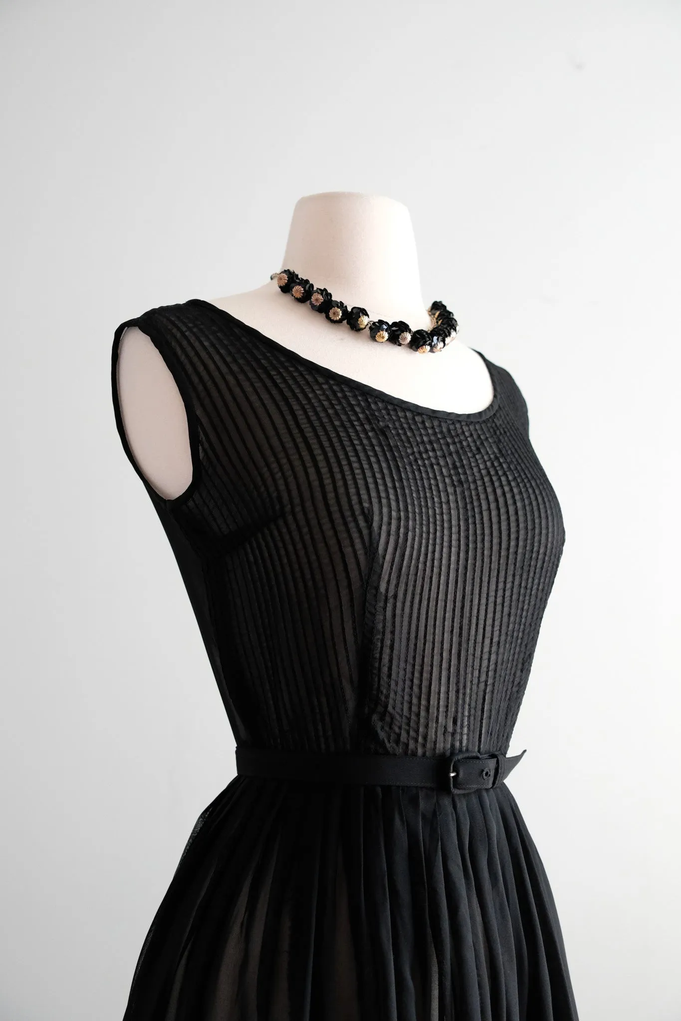 Darling 1950's Semi-Sheer Black Cotton Day Dress / S