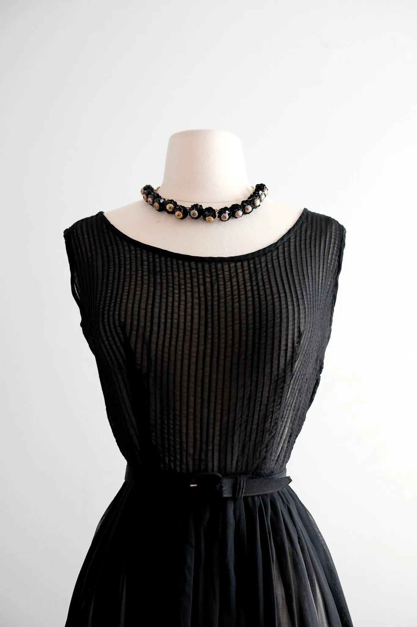 Darling 1950's Semi-Sheer Black Cotton Day Dress / S