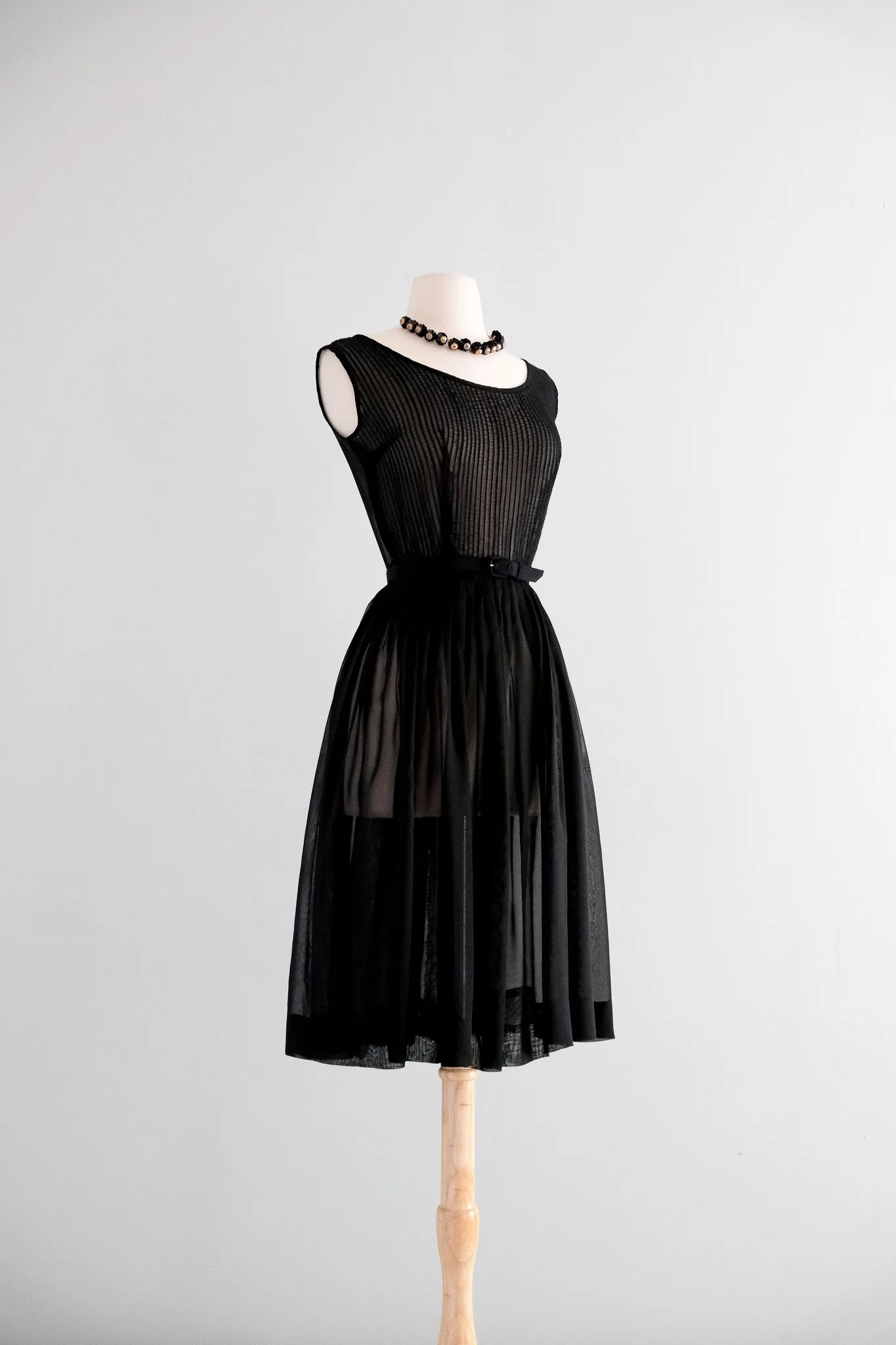 Darling 1950's Semi-Sheer Black Cotton Day Dress / S