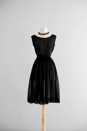 Darling 1950's Semi-Sheer Black Cotton Day Dress / S