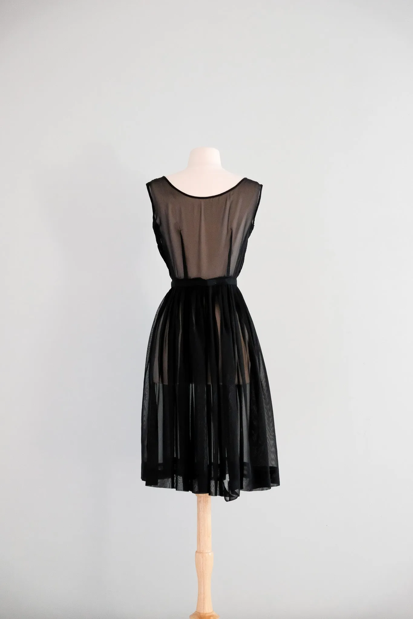 Darling 1950's Semi-Sheer Black Cotton Day Dress / S