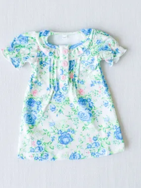 Doll Ruffled Play Dress - Garden Blue Roses