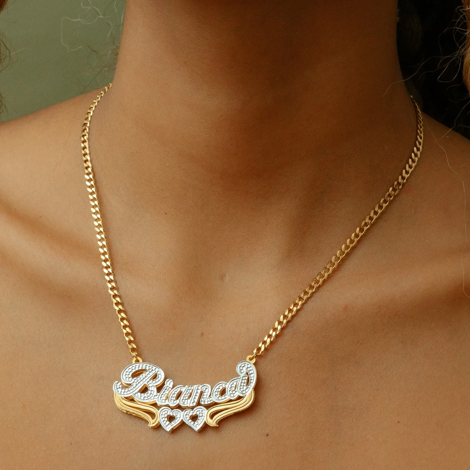 Double Plated Heart Name Necklace