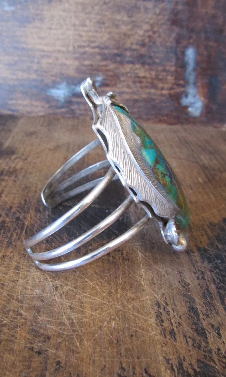 FALLING LEAVES 1960s Sterling Silver & Teardrop Turquoise Cuff