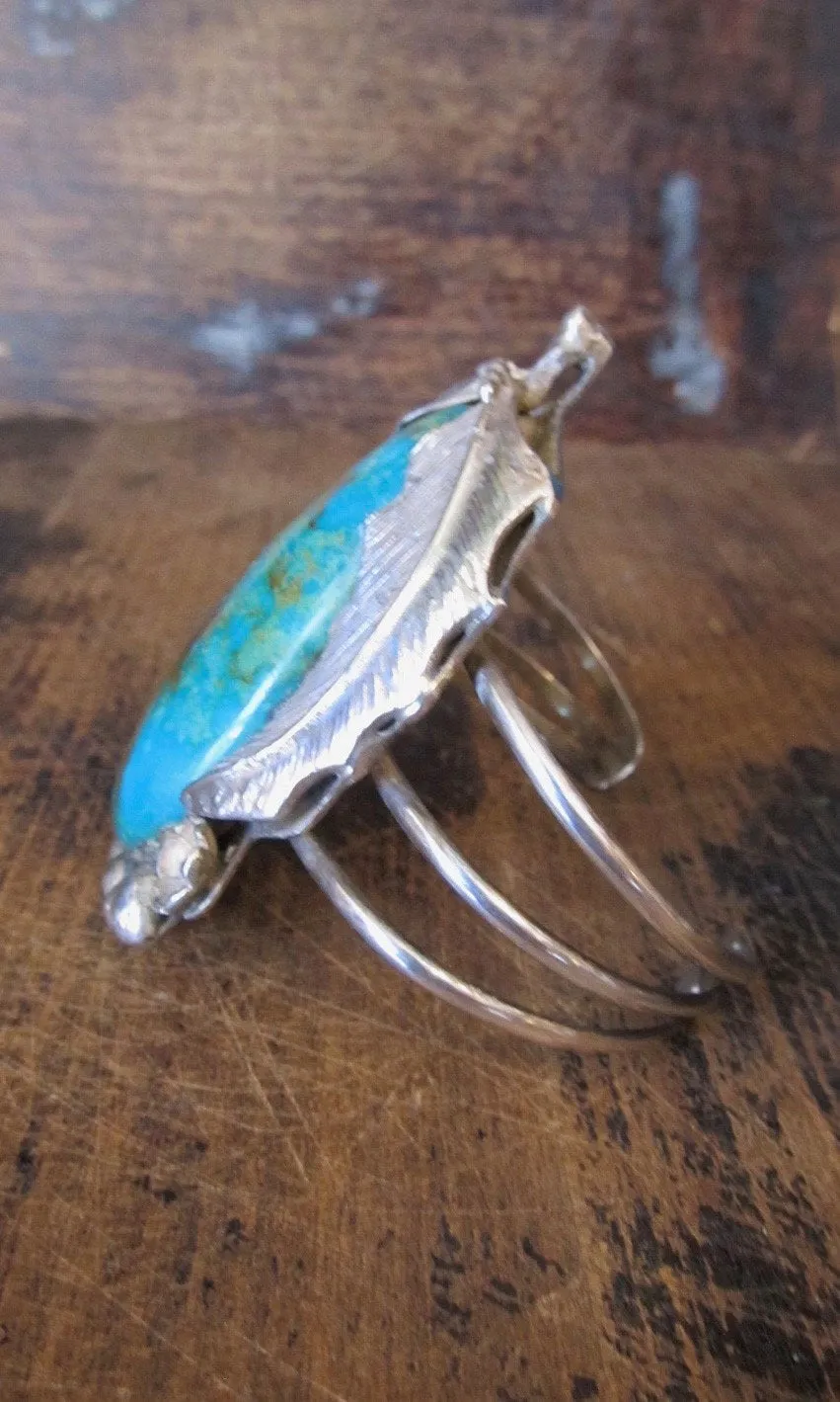 FALLING LEAVES 1960s Sterling Silver & Teardrop Turquoise Cuff