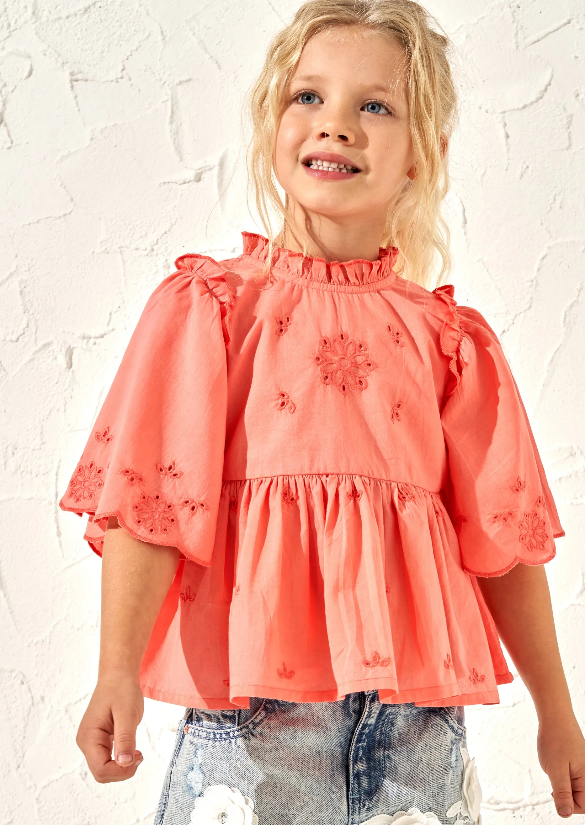 Flo Orange Broderie Swing Top