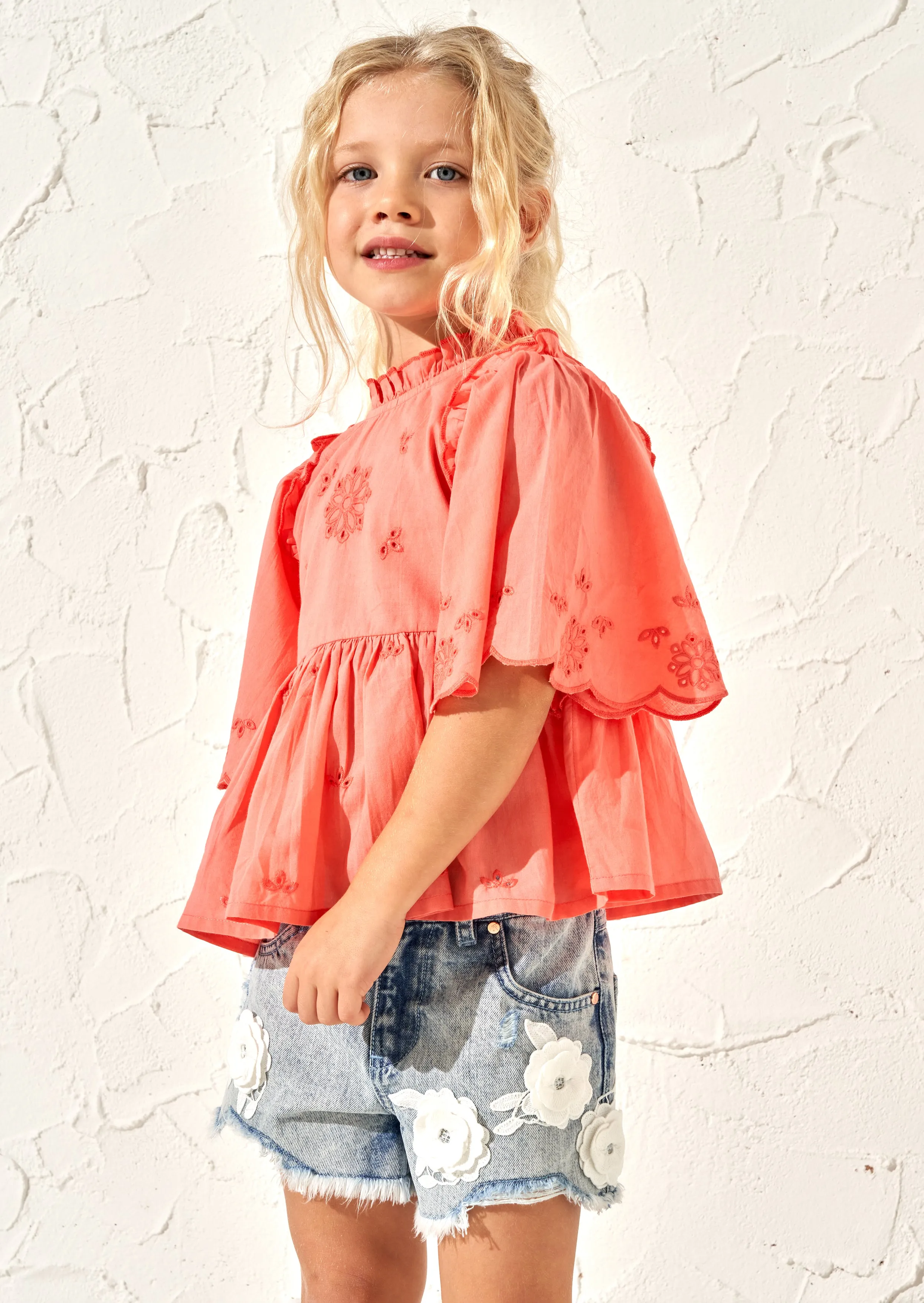 Flo Orange Broderie Swing Top