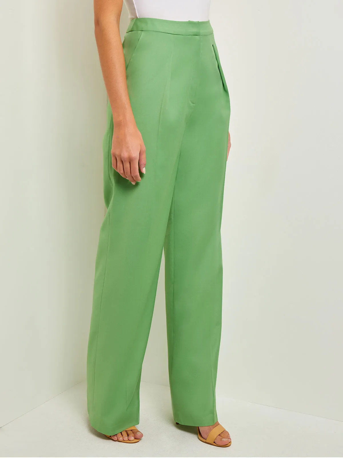 Front Zip Straight Leg Pants - Pleated Woven