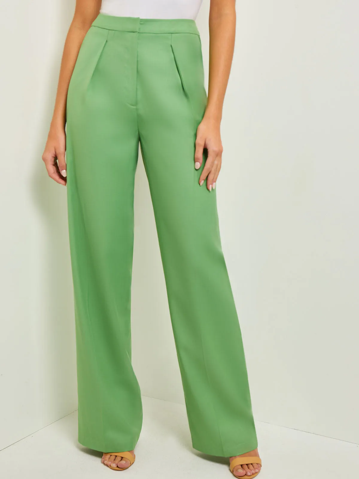 Front Zip Straight Leg Pants - Pleated Woven