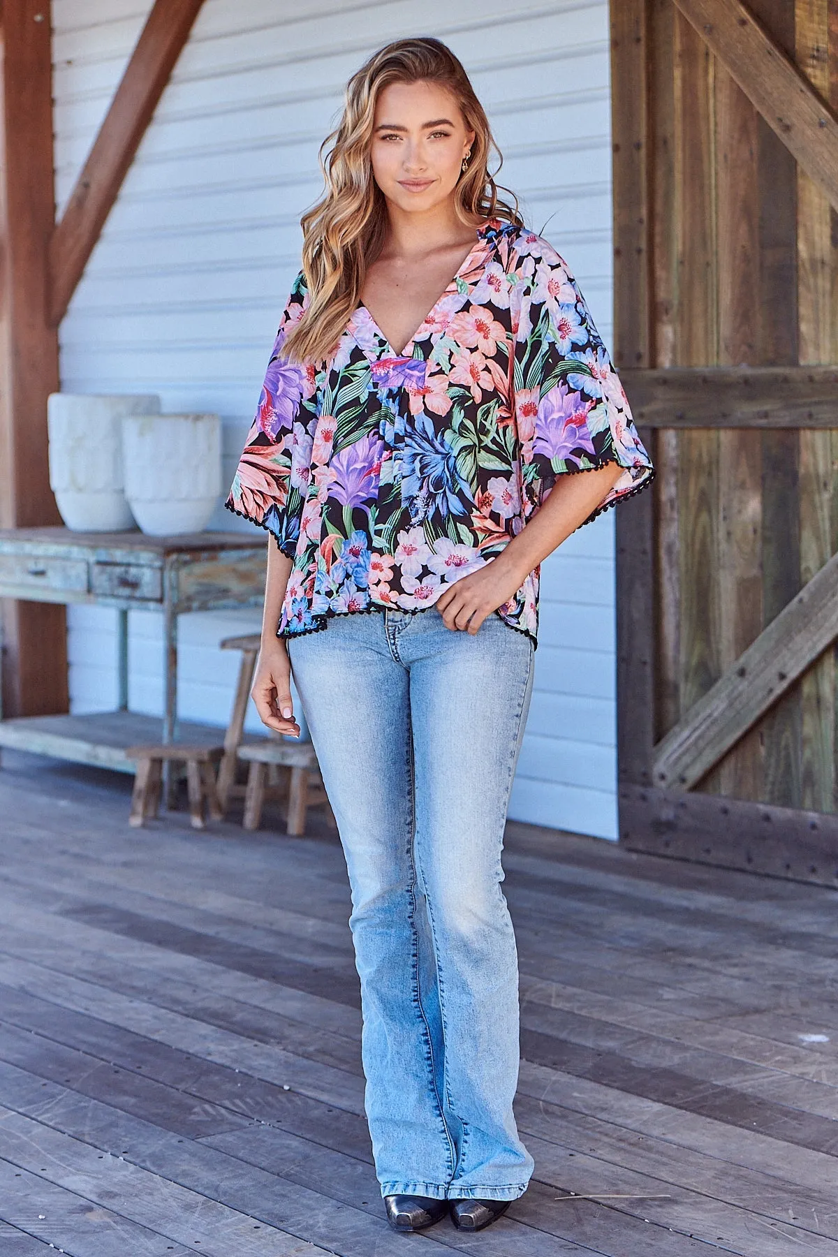 Gabriella Top Midnight Tropics Print