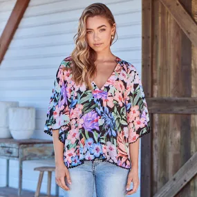 Gabriella Top Midnight Tropics Print