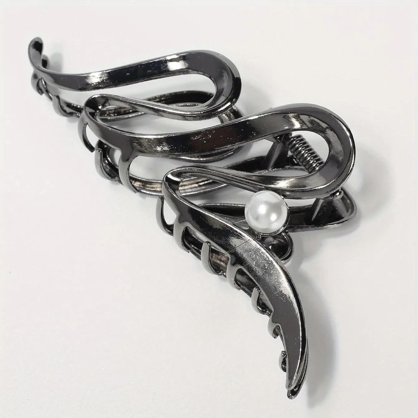 Get a Classy and Stylish Look with our Wavy Faux Pearl Hair Claw Clip - Non-Slip Strong Hold Grip for Thick Hair Accessories in Silvery Color