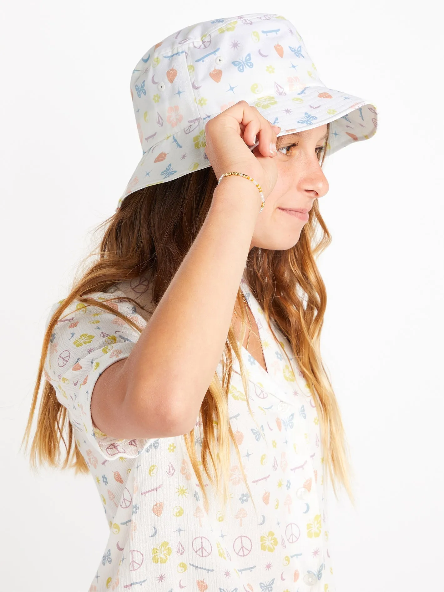 Girls Stickerbook Bucket Hat - Star White