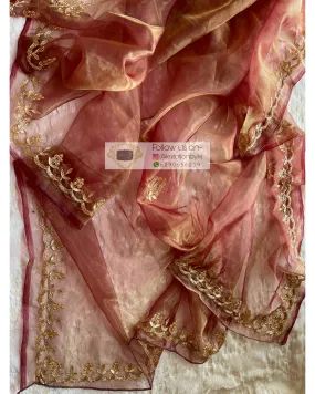 Gold-Brown Glass Tissue Gota Patti Dupatta