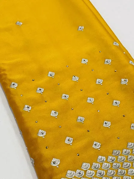 Gorgeous Yellow Color Designer Saree With Silver Embroidery Work