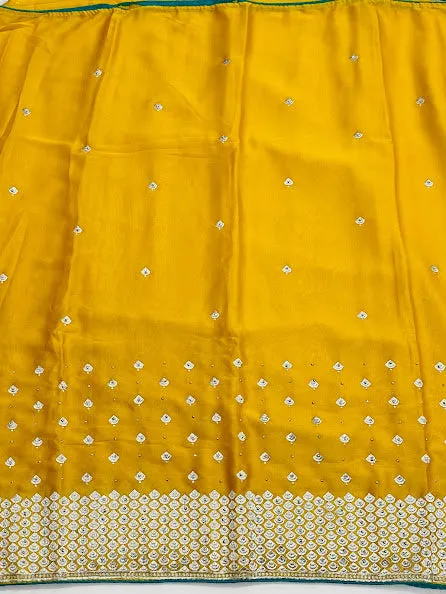 Gorgeous Yellow Color Designer Saree With Silver Embroidery Work