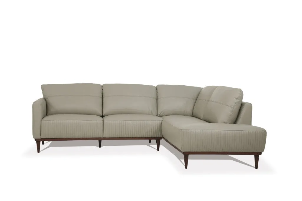 Green Leather L Shaped Two Piece Sofa and Chaise Sectional