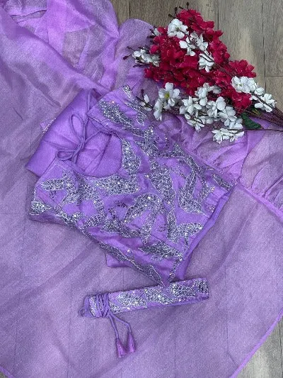 Lavender Organza Embroidered Sequence Readymade Lehenga Choli Set