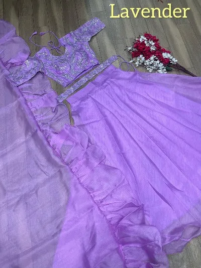 Lavender Organza Embroidered Sequence Readymade Lehenga Choli Set