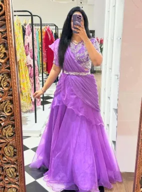 Lavender Organza Embroidered Sequence Readymade Lehenga Choli Set