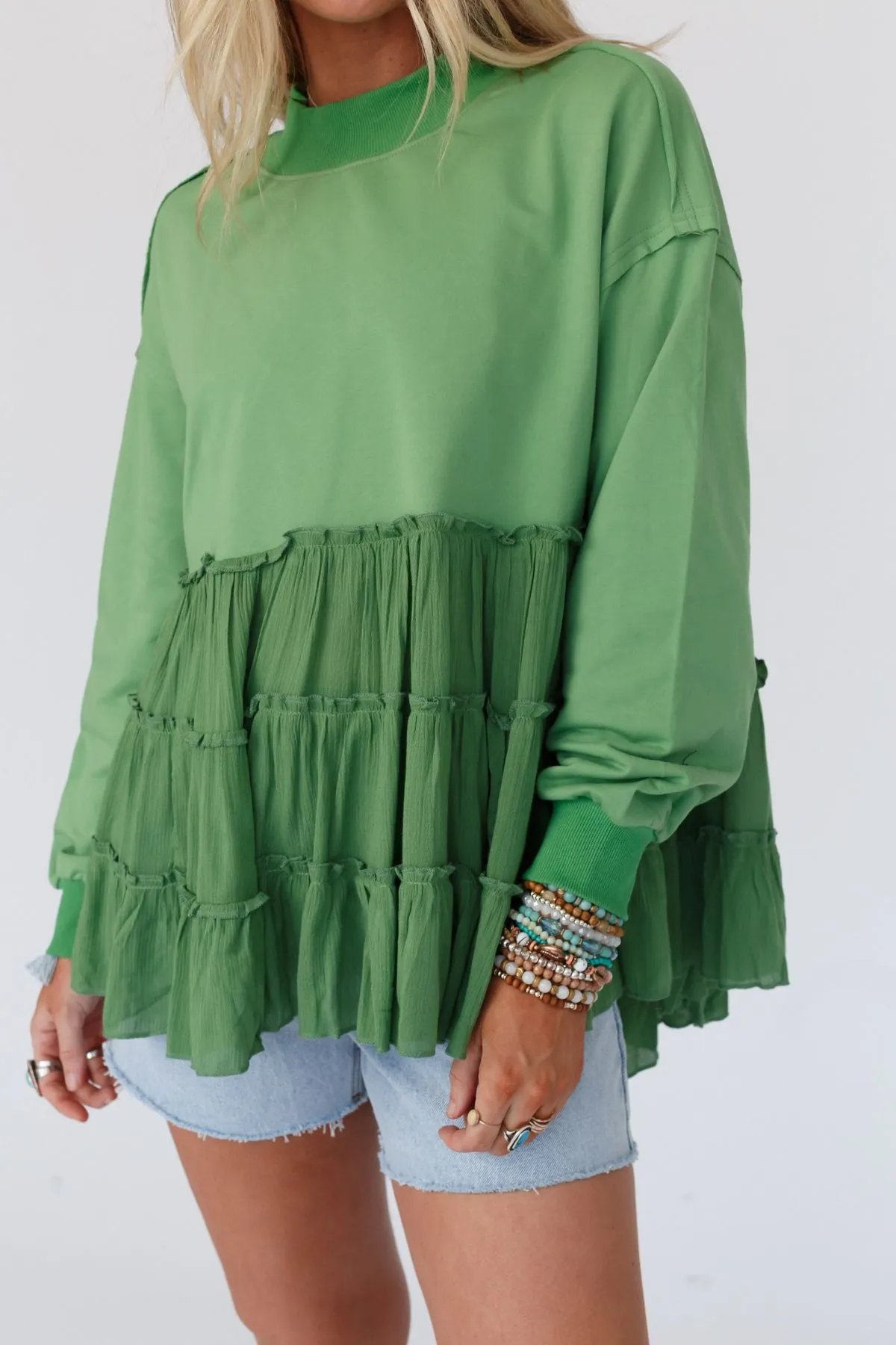 Madeira Tiered Babydoll Top - Green