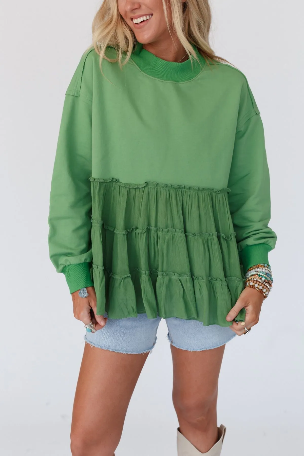 Madeira Tiered Babydoll Top - Green