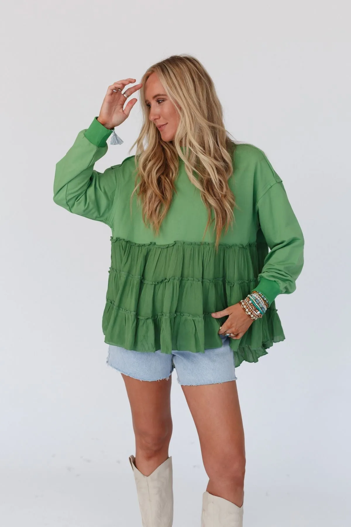 Madeira Tiered Babydoll Top - Green