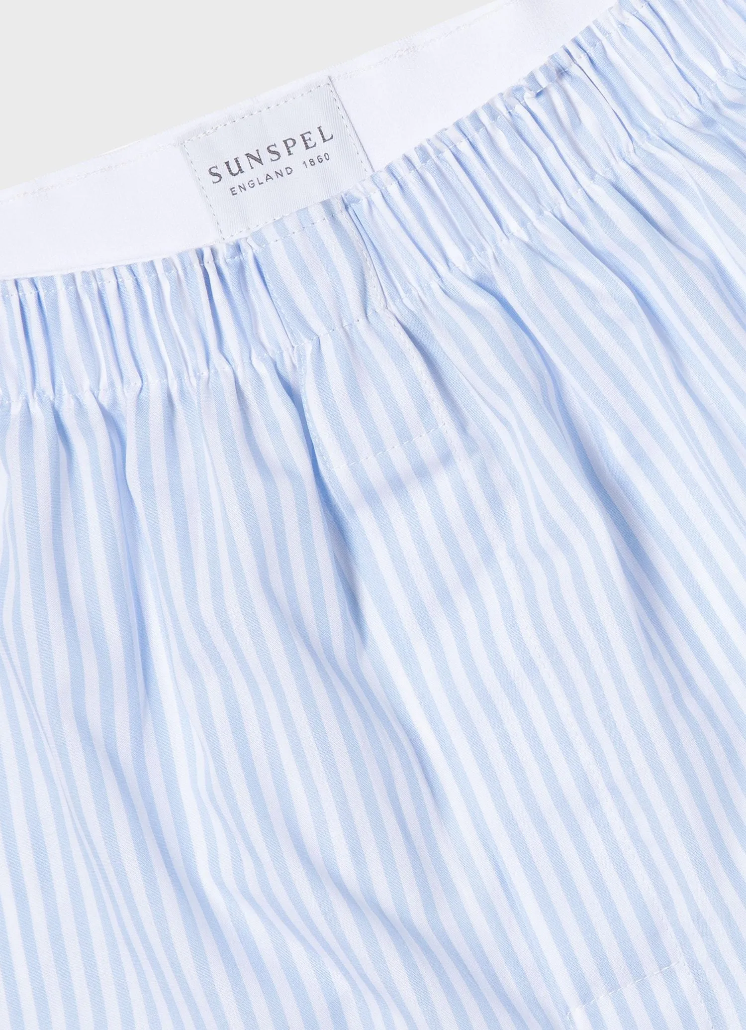 Men's Classic Boxer Shorts in White/Light Blue Bar Stripe