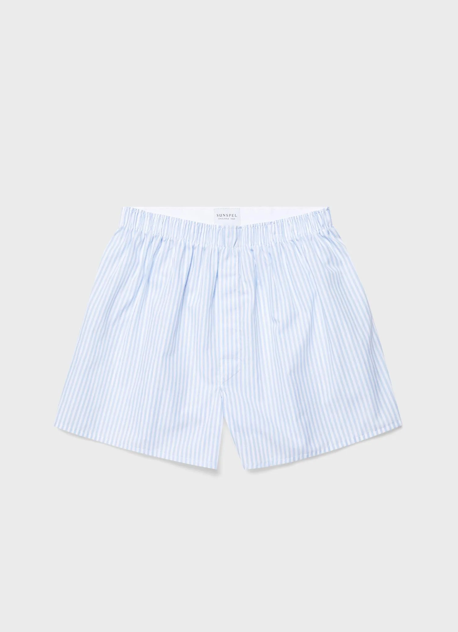 Men's Classic Boxer Shorts in White/Light Blue Bar Stripe