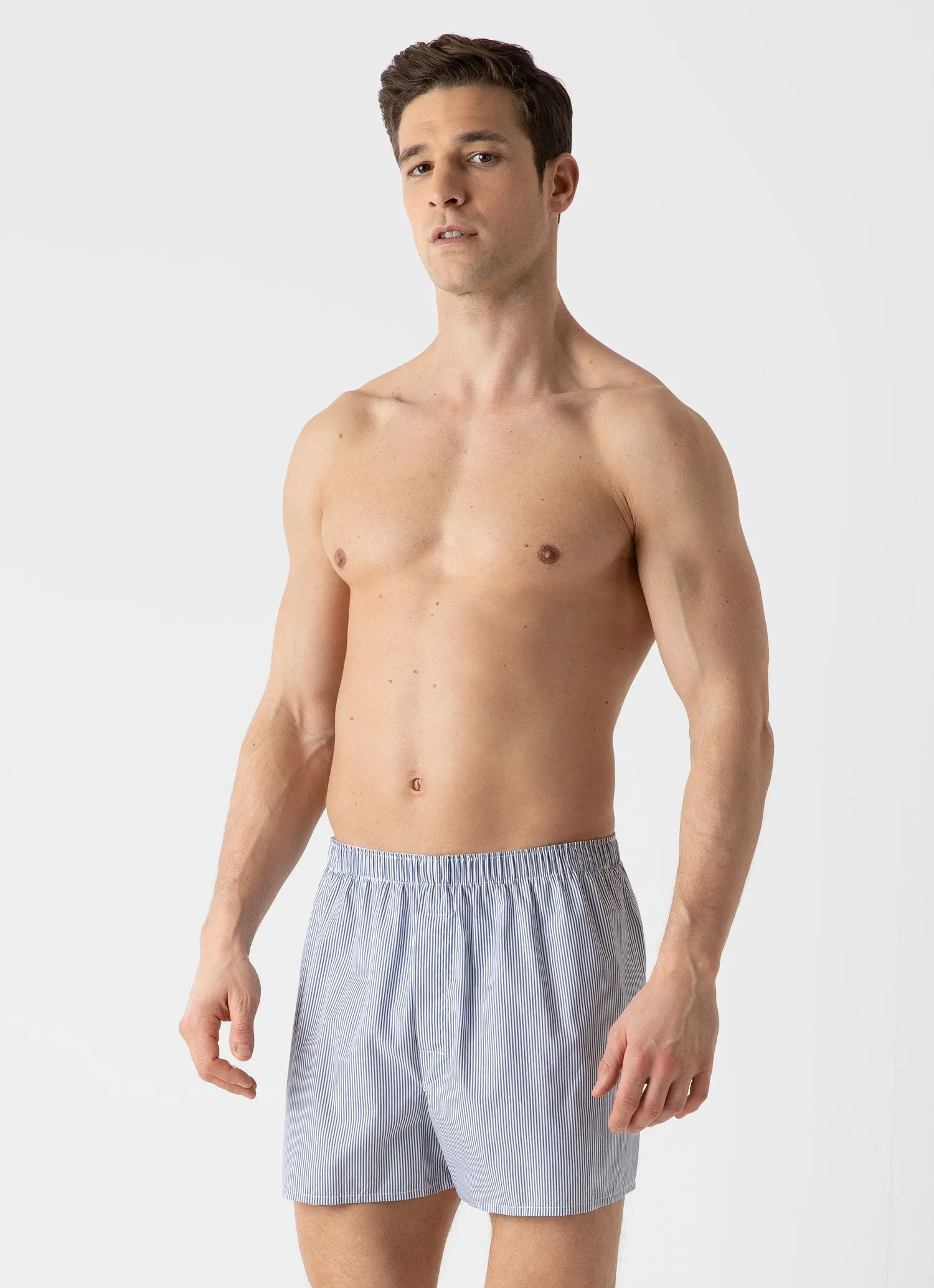 Men's Classic Boxer Shorts in White/Navy Pinstripe