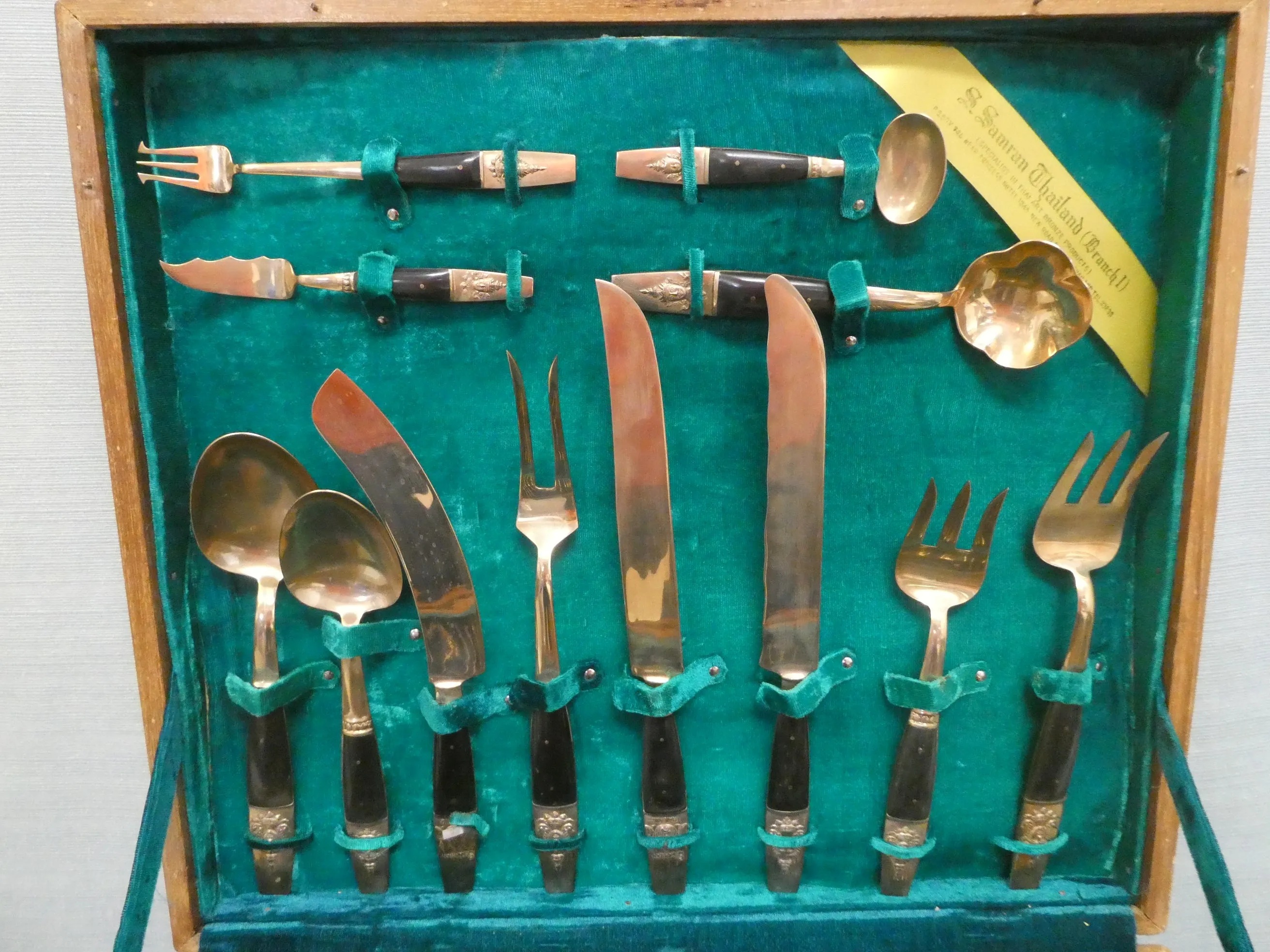 Mid-Century Thai Bronze Flatware - 12 Place Settings   Serving Utensils