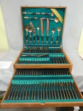 Mid-Century Thai Bronze Flatware - 12 Place Settings   Serving Utensils